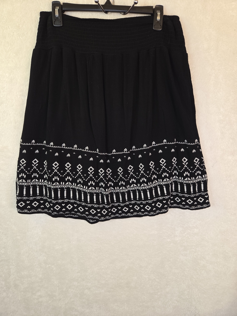 Knox Rose Womens XXL Black Embroidered Boho Peasant Midi Skirt Elastic Waist